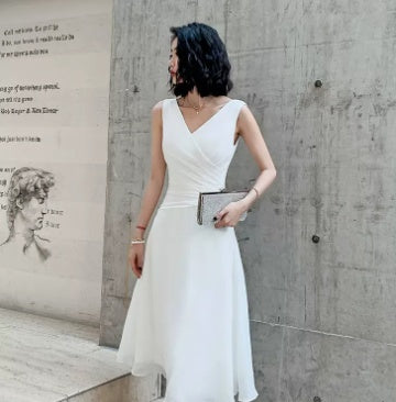 Birthday Party White V-neck Party Dress