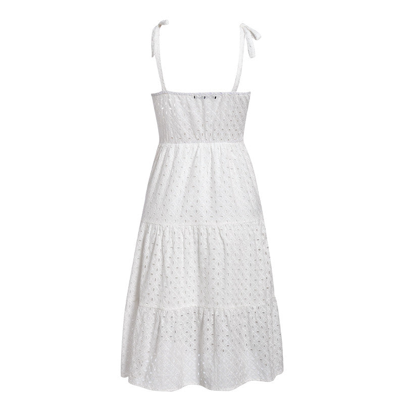 Bowknot shoulder embroidered women's dress