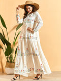 Long-sleeved Embroidered Pleated Fashion Dress