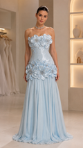 Strapless 3D Floral Appliqué Corset Maxi Dress