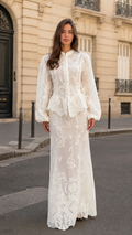 Embroidered Lace Button-Front Maxi Dress