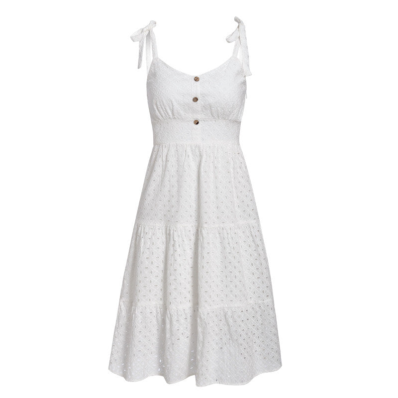 Bowknot shoulder embroidered women's dress