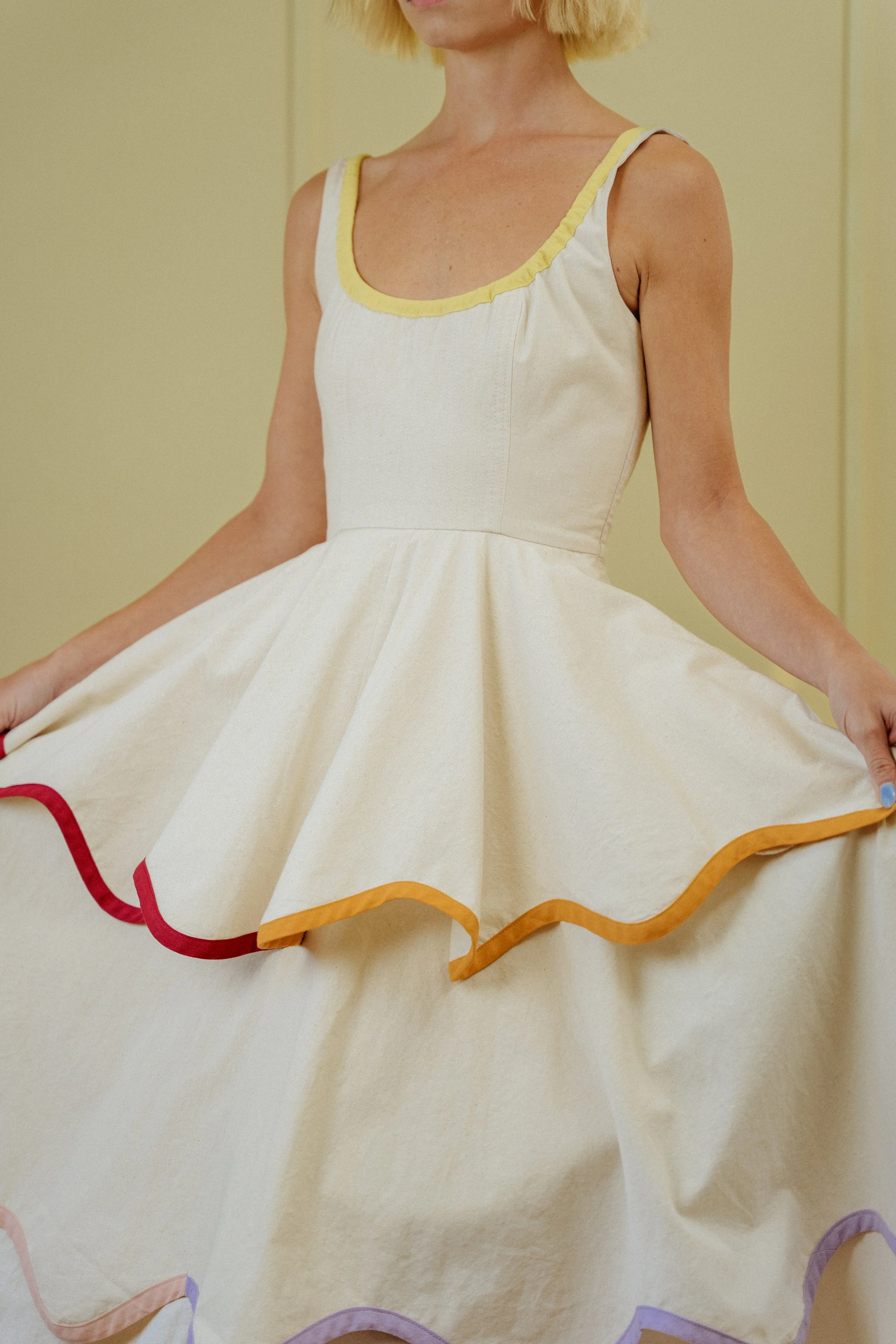 Rainbow Scallop Tiered Midi Dress