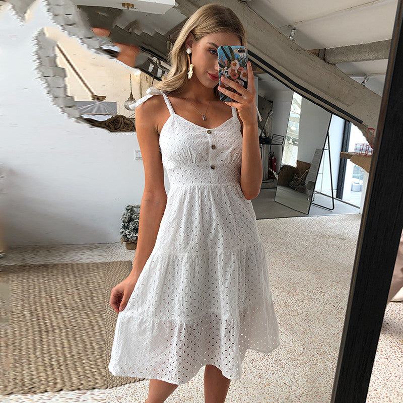 Bowknot shoulder embroidered women's dress