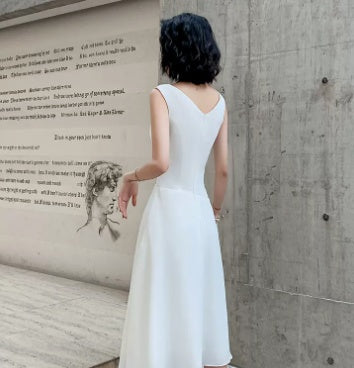 Birthday Party White V-neck Party Dress
