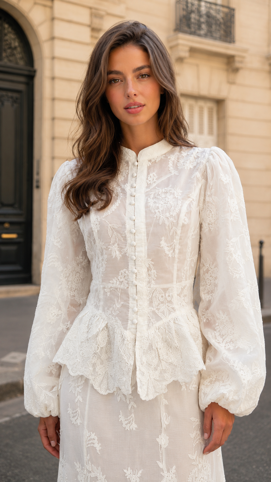 Embroidered Lace Button-Front Maxi Dress