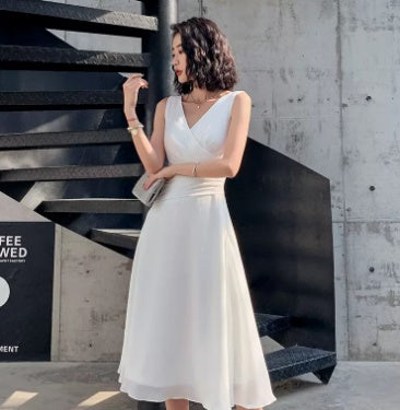 Birthday Party White V-neck Party Dress