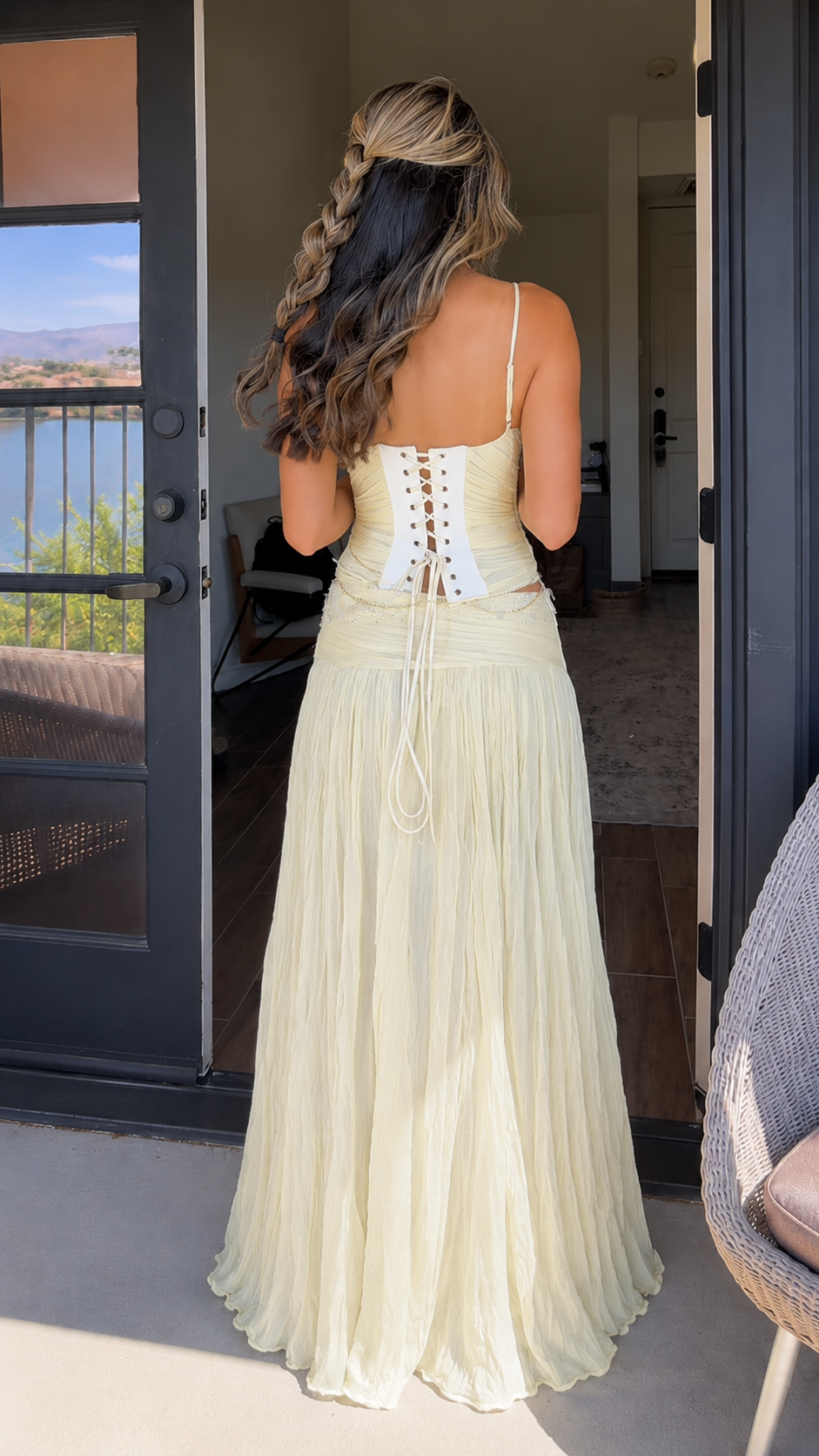 Embellished Ruched Cami Top & Pleated Maxi Skirt Set