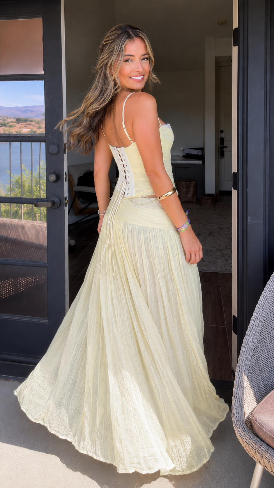 Embellished Ruched Cami Top & Pleated Maxi Skirt Set