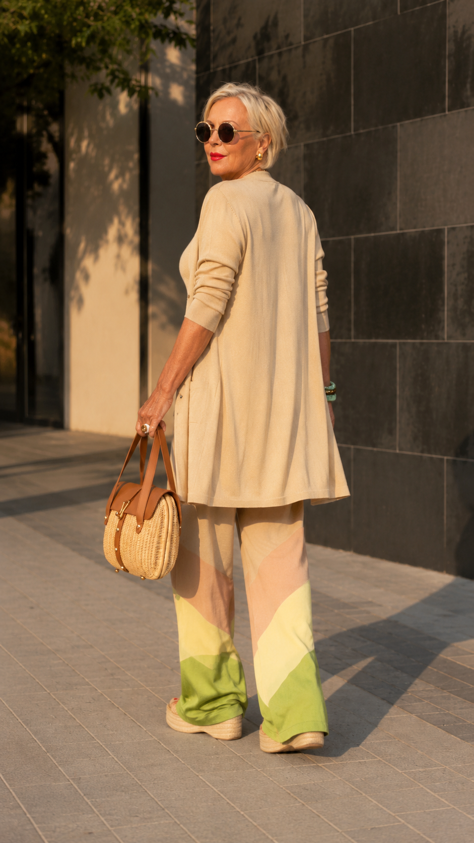 Colorblock Wide-Leg Cardigan Three-Piece Set