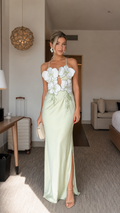 Orchid Appliqué Satin Maxi Dress