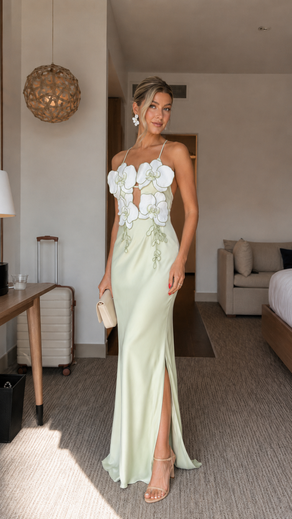 Orchid Appliqué Satin Maxi Dress