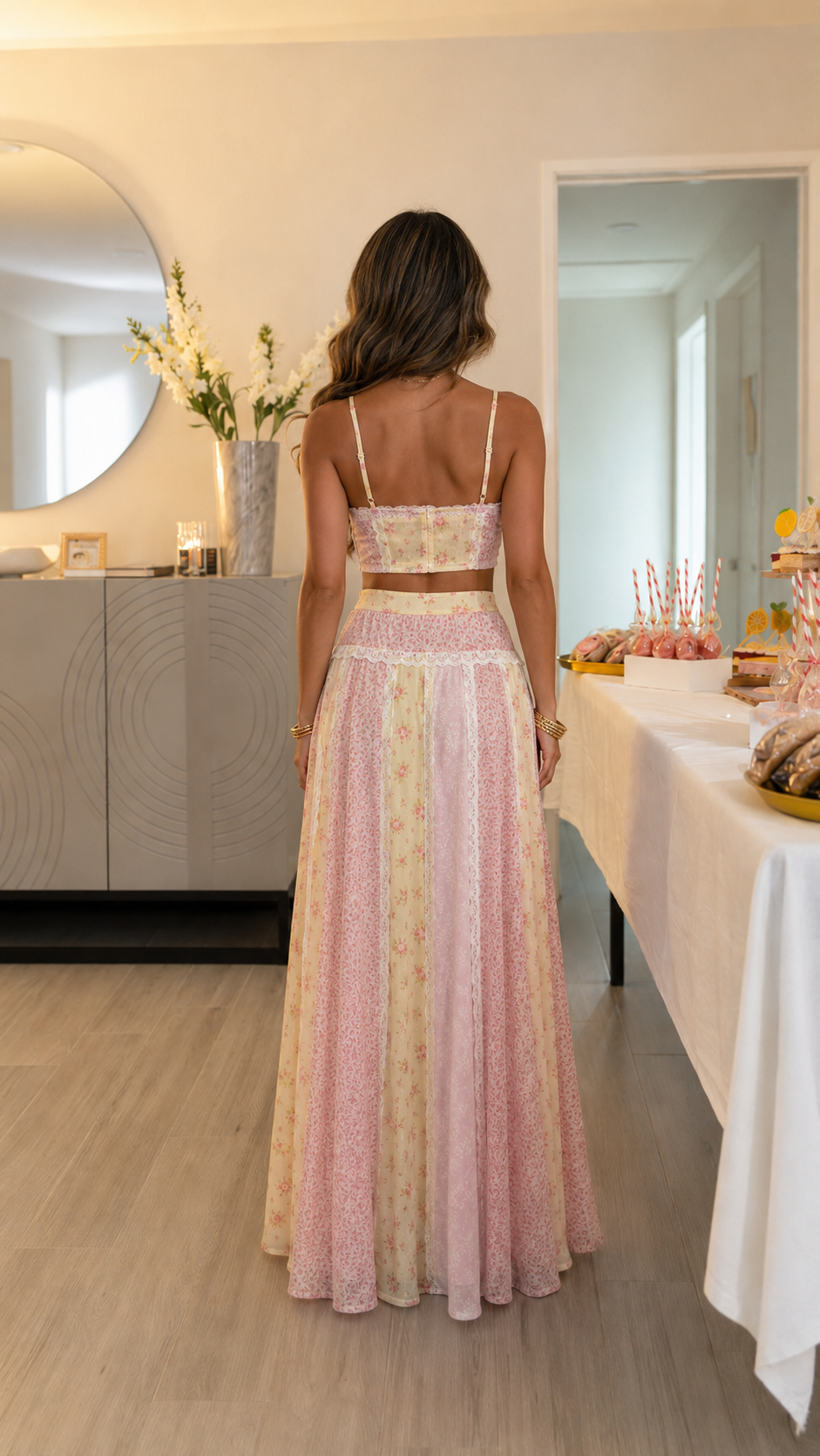 Vintage Lace Patchwork Two-Piece Maxi Set