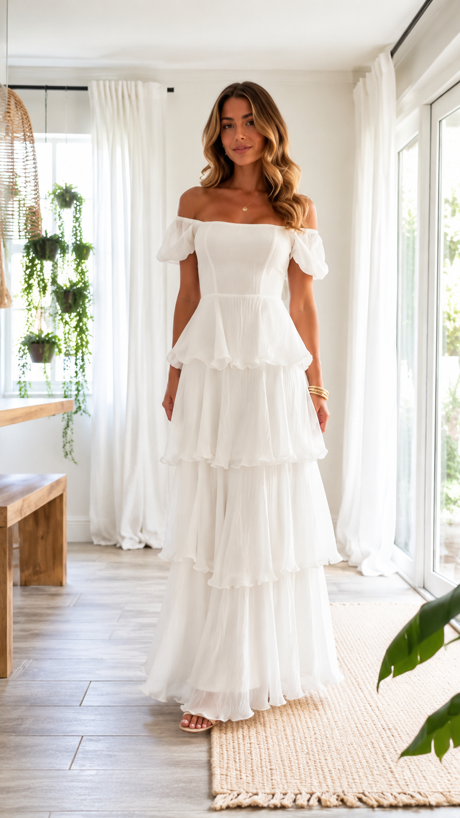 Off-Shoulder Tiered Ruffle Maxi Dress