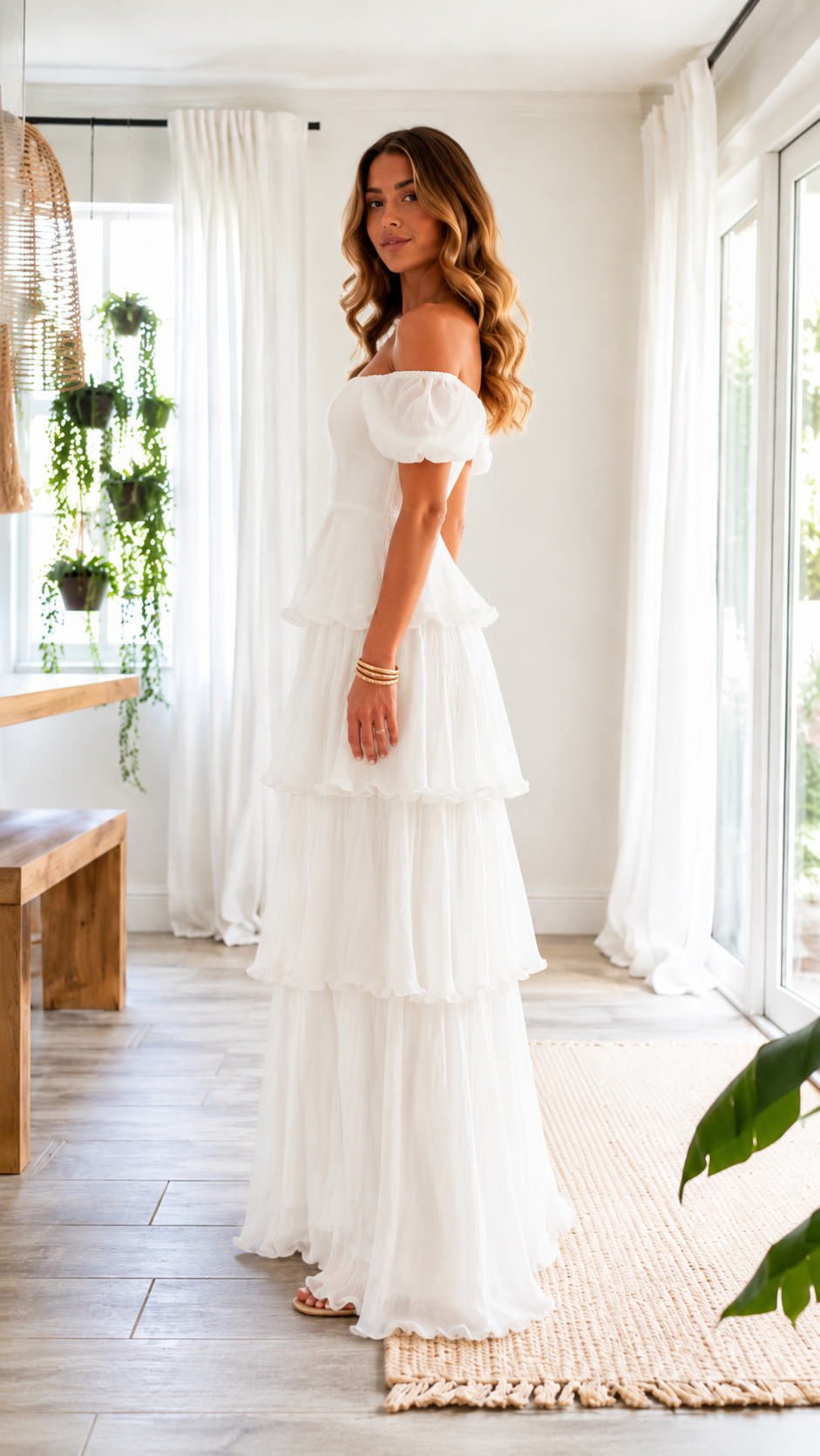Off-Shoulder Tiered Ruffle Maxi Dress
