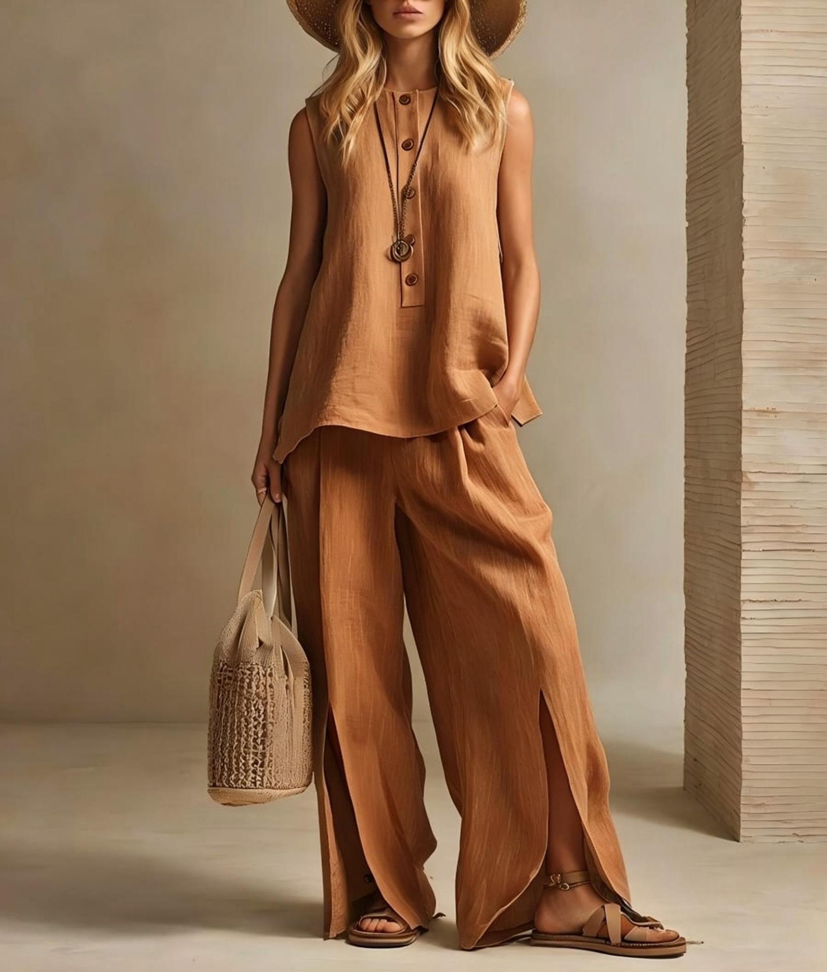 Relaxed Sleeveless Linen Two-Piece Set