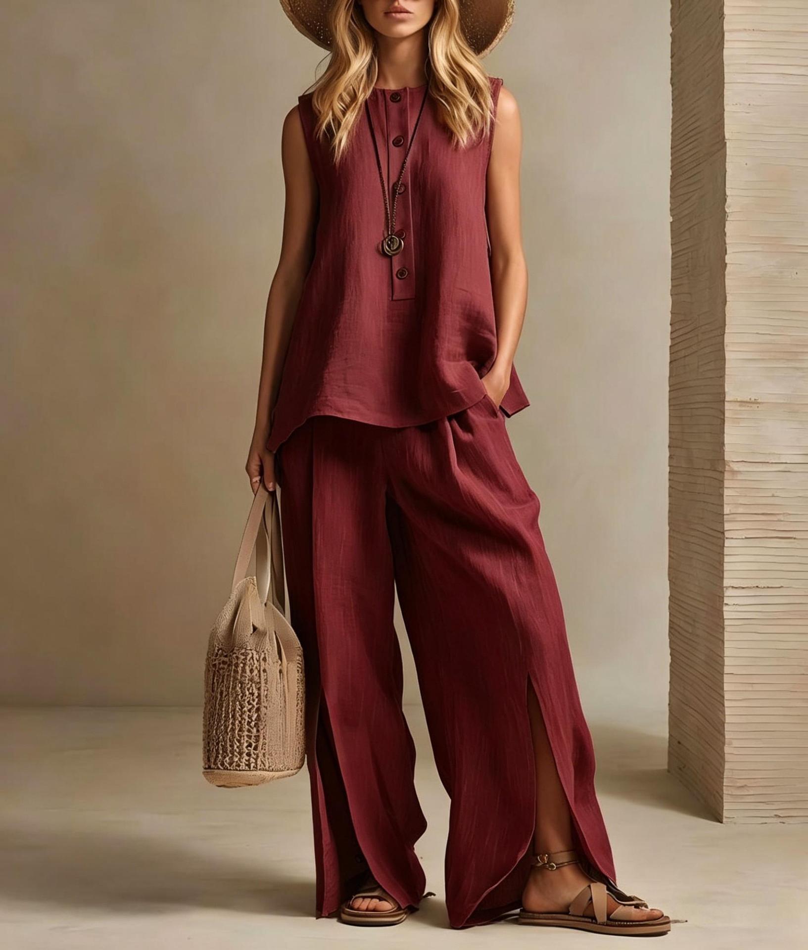 Relaxed Sleeveless Linen Two-Piece Set