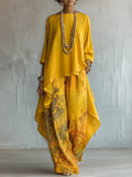 Asymmetric Layered Tunic Top & Floral Wide-Leg Pants Set