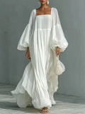 Square Neck Balloon Sleeve Flowy Maxi Dress