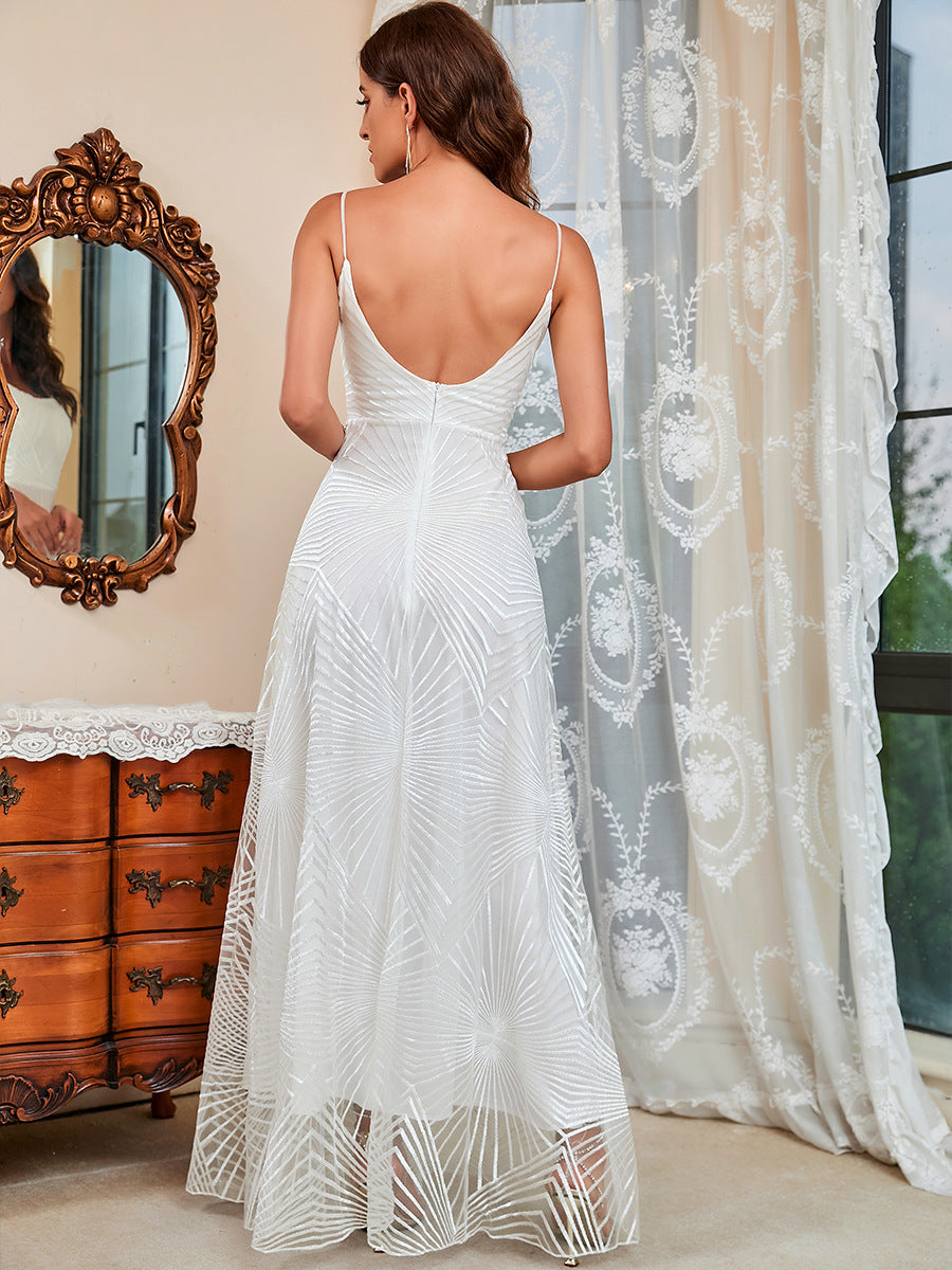 Sling Embroidered Sleeveless Dress Gown