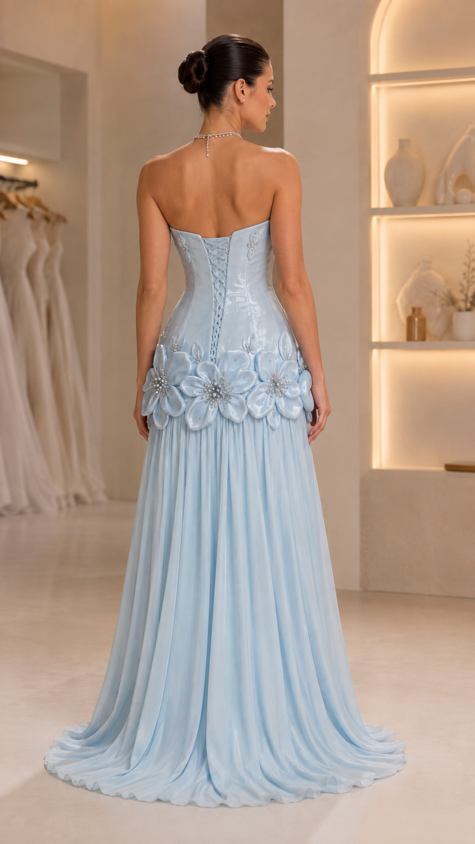 Strapless 3D Floral Appliqué Corset Maxi Dress