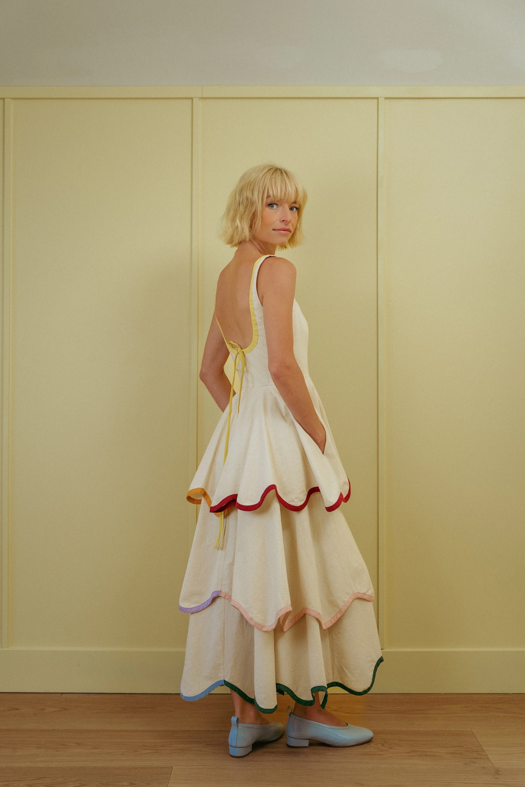 Rainbow Scallop Tiered Midi Dress