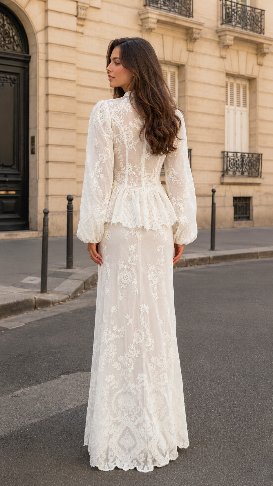 Embroidered Lace Button-Front Maxi Dress