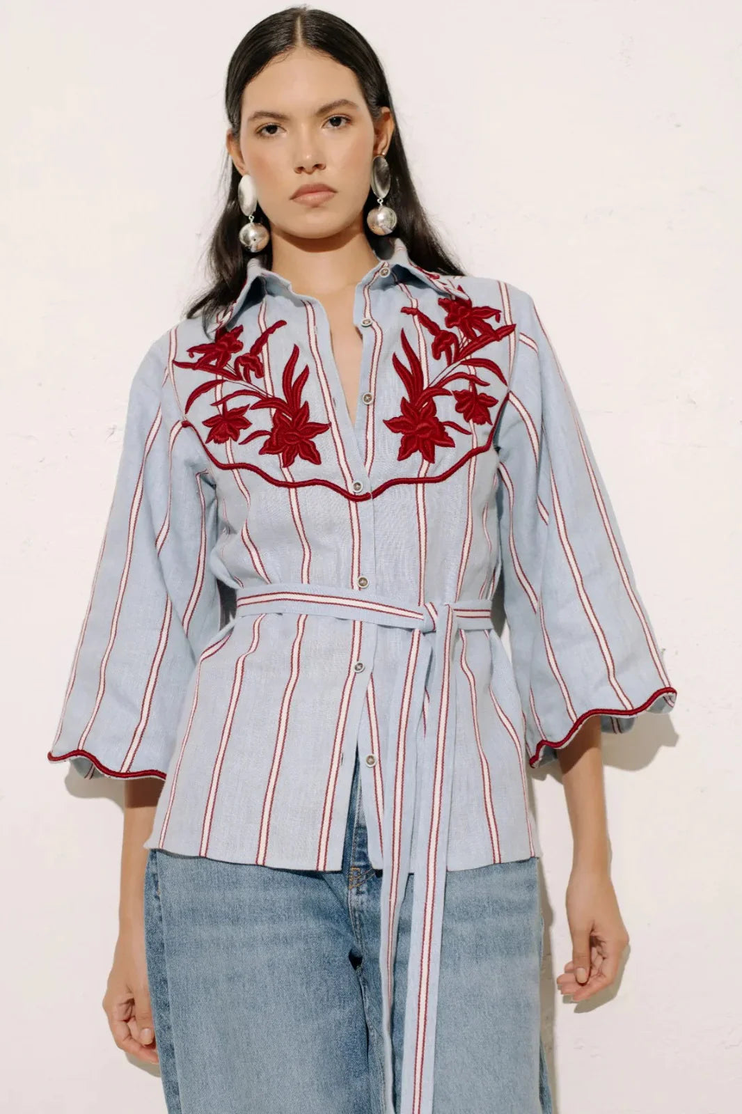 Embroidered Stripe Two-Piece Set