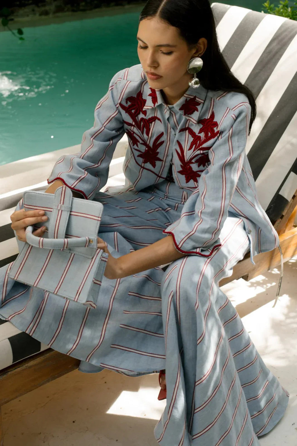 Embroidered Stripe Two-Piece Set