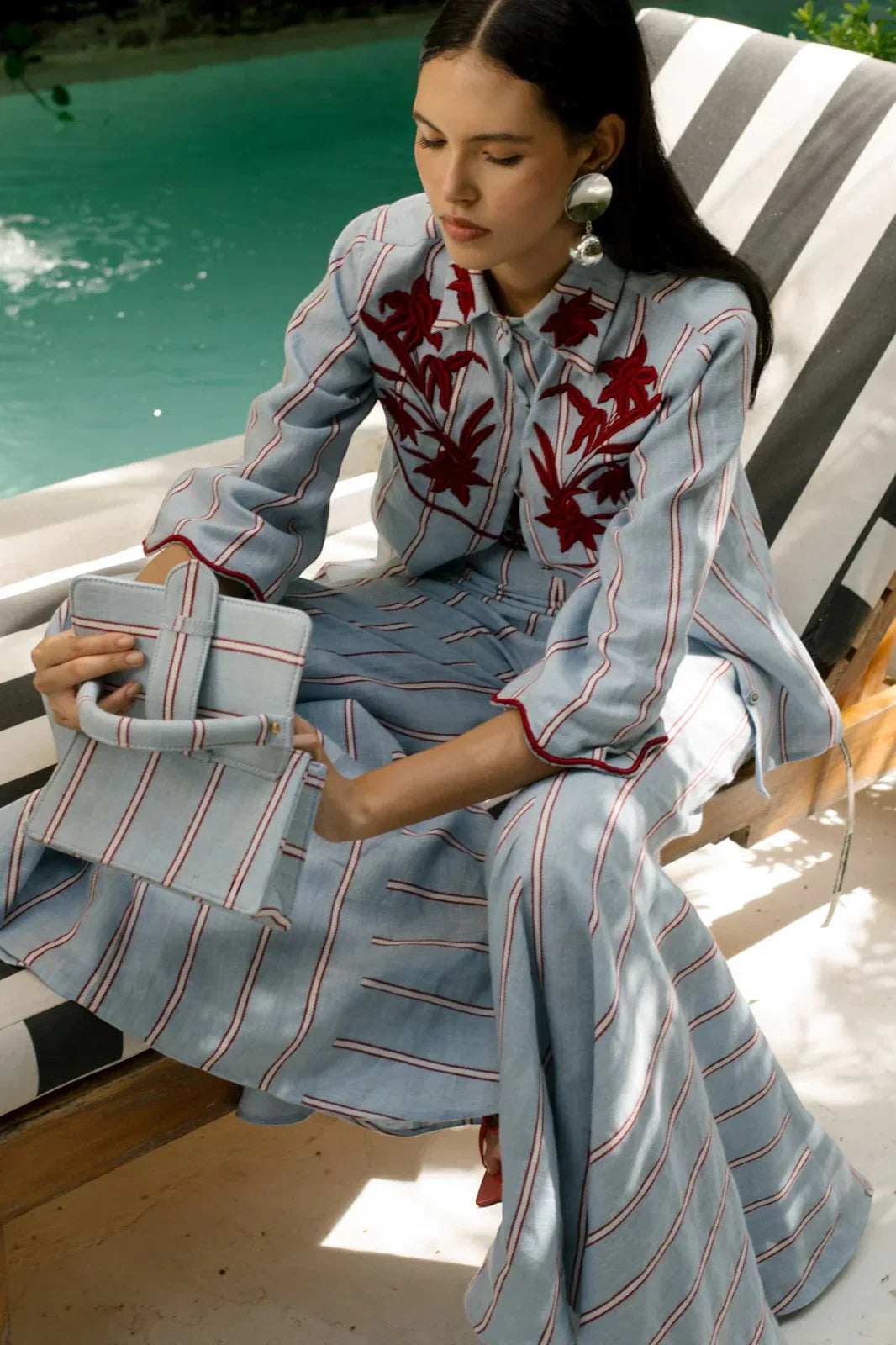 Embroidered Stripe Two-Piece Set